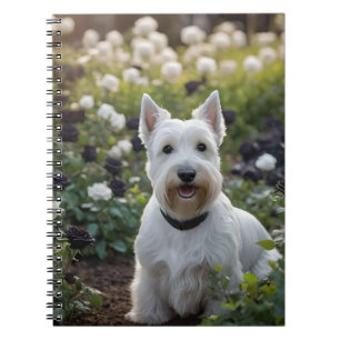 White Scottish Terrier mit Schwarz-weißen Rose, Notizblock