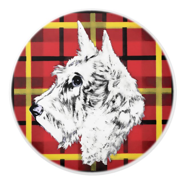 White Scottish Terrier Scotty Keramik Knopf Keramikknauf (Vorderseite)