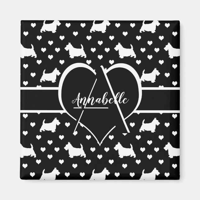 White Scottish Terriers (Scottie Dogs) - Black Magnet (Vorne)