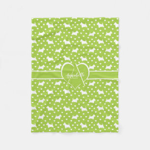 White Scottish Terriers (Scottie Dogs) Lime Green Fleecedecke