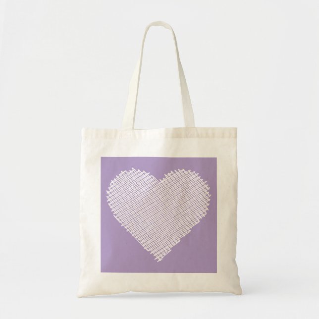 White Scribble Heart on Lila Background Tragetasche (Vorne)