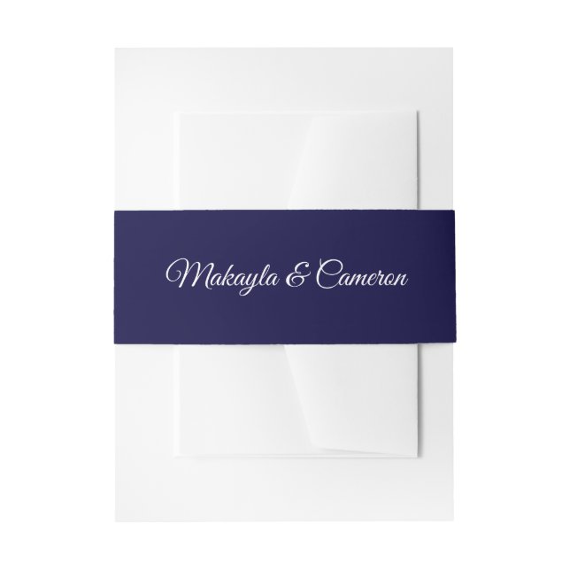 White Script auf Navy Blue Elegant Simple Wedding Einladungsbanderole (Vorderseite Beispiel)