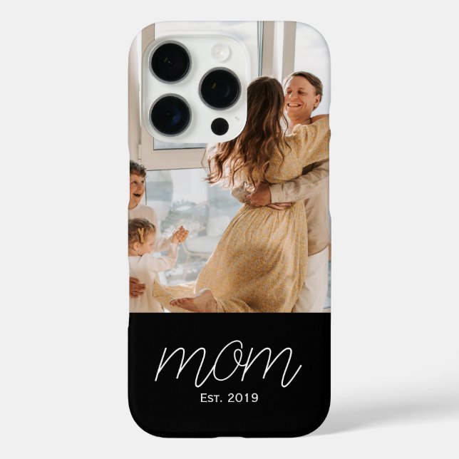 White Script Established Mom Black Customizable  iPhone 16 Pro Hülle (Rückseite)