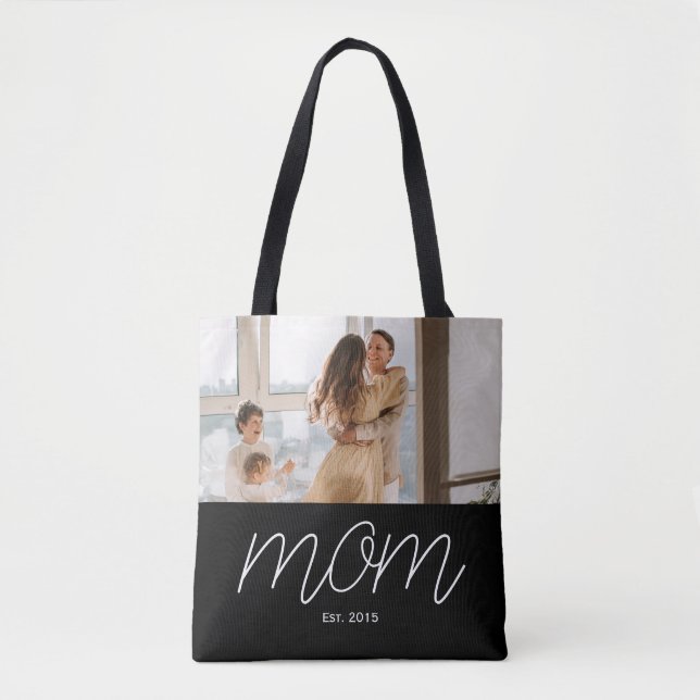 White Script Established Mom Black Customizable  Tasche (Vorderseite)