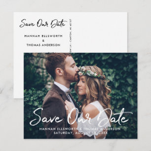 White Script Full-Foto Save-the-Date-Karte Ankündigungspostkarte