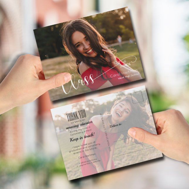 White Script GRADUATE Foto Vielen Dank Postkarte (Von Creator hochgeladen)