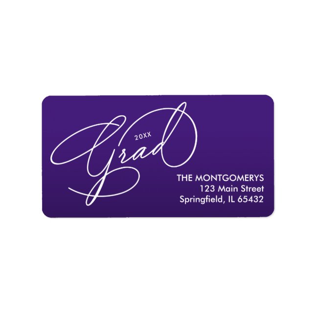White Script Graduation Purple Return Address Adressaufkleber (Vorne)