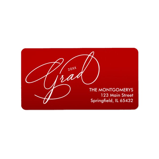 White Script Graduation Scarlet Red Return Address Adressaufkleber (Vorne)