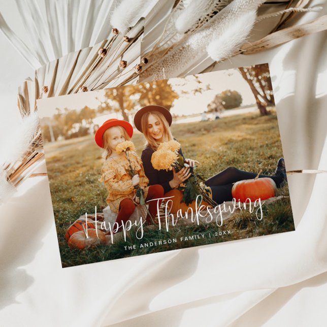 White Script Happy Thanksgiving Foto Postcard Postkarte (Von Creator hochgeladen)
