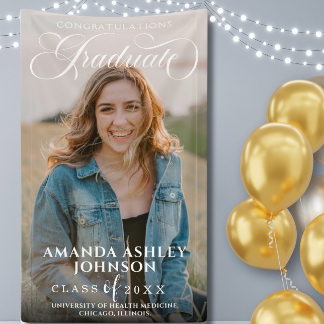 White Script Herzlichen Glückwunsch Foto Abschluss Banner (Von Creator hochgeladen)