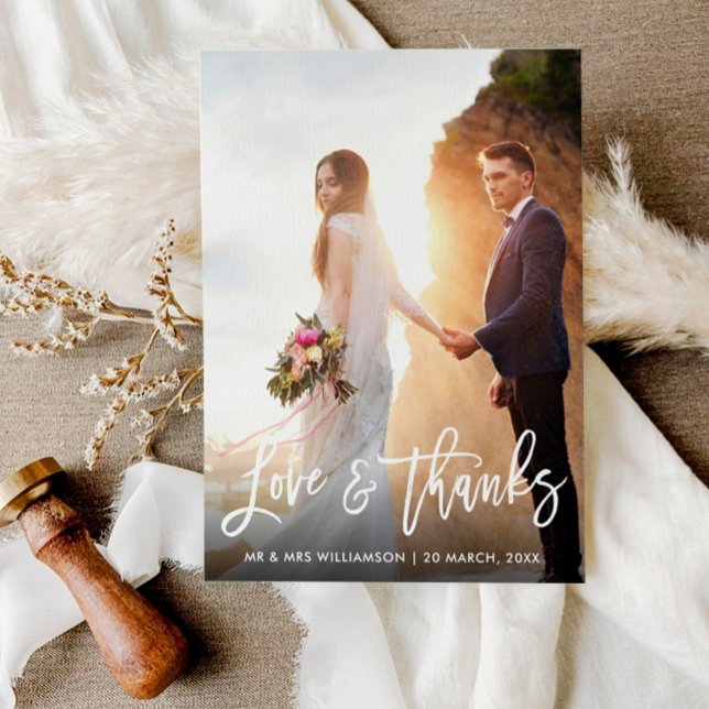 White Script Hochzeit danke Ihnen Fotokarte Postkarte (Von Creator hochgeladen)