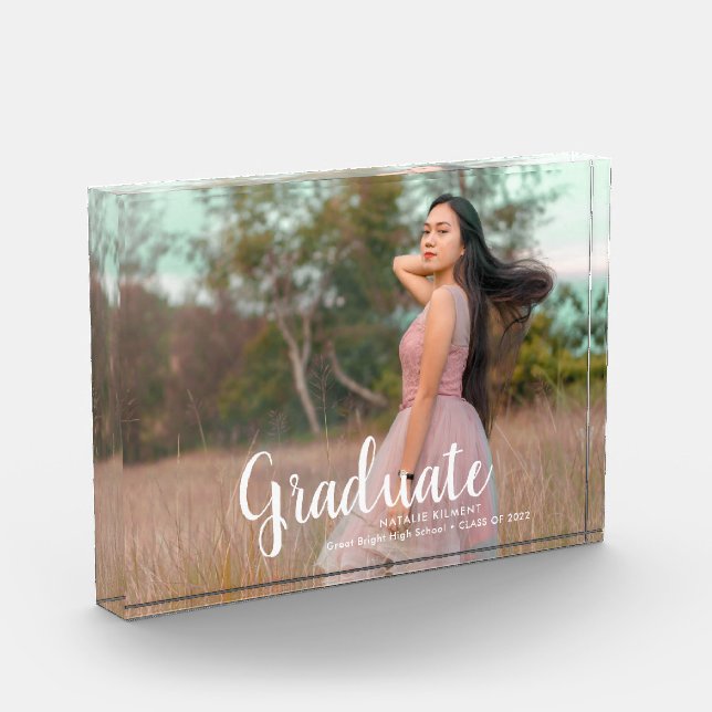 White Script Modern Graduate Abschluss Fotoblock (Links)