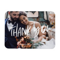 White Script Modern Photo Wedding Thank You