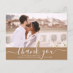 White Script Modern Wedding Danke Foto Postkarte