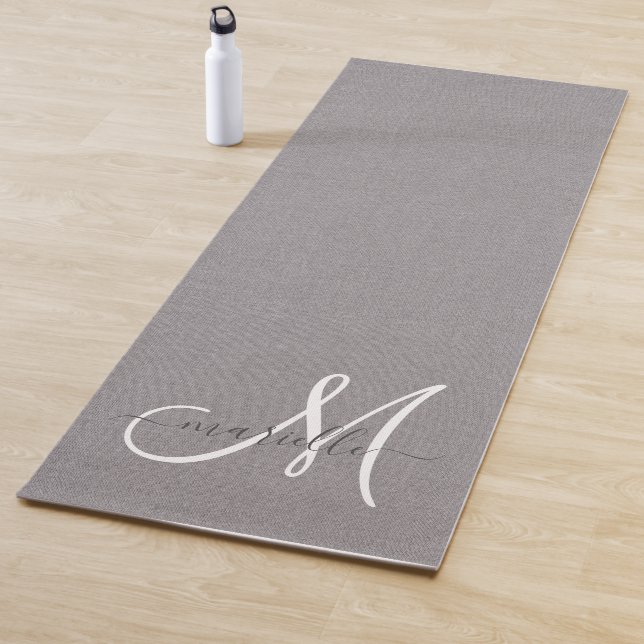 White Script Monogram Grau Linen Yogamatte (Beispiel)