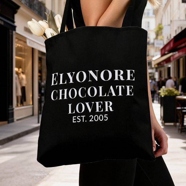 White Script Name Established Chocolate Lover Tasche (Von Creator hochgeladen)