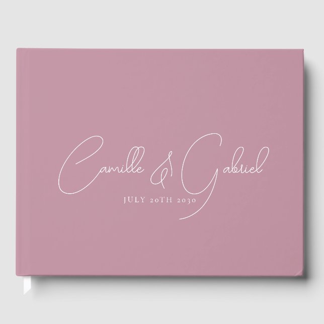 White Script Names Wedding Dusty Pink Guest Book Gästebuch (Vorderseite)