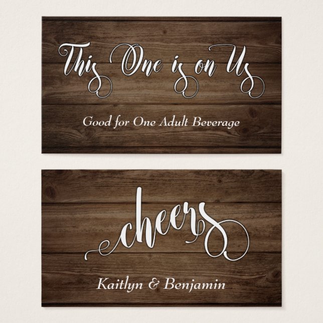 White Script on Rustic Brown Wood, Drink Tickets (Vorne & Hinten)