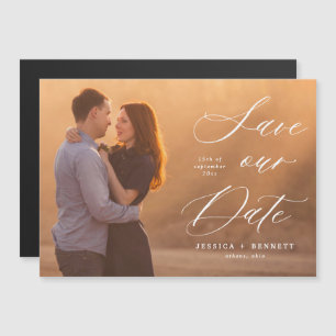 White Script Overlay-Foto Speichern des Datumsmaga Magneteinladung