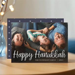 White Script Overlay Happy Hanukkah Full Foto Feiertagskarte