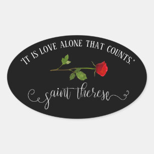 White Script Overlay   St.-Therese-Rote Rose Ovaler Aufkleber