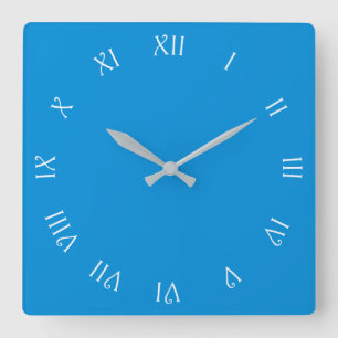 White Script römische Zahlen auf Blue Wccn Quadratische Wanduhr