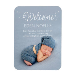 White Script Stardust Birth Announcement Foto Magnet
