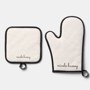 White Script   Stilvolle Monogram Modern Ofenhandschuh & Topflappen-Set