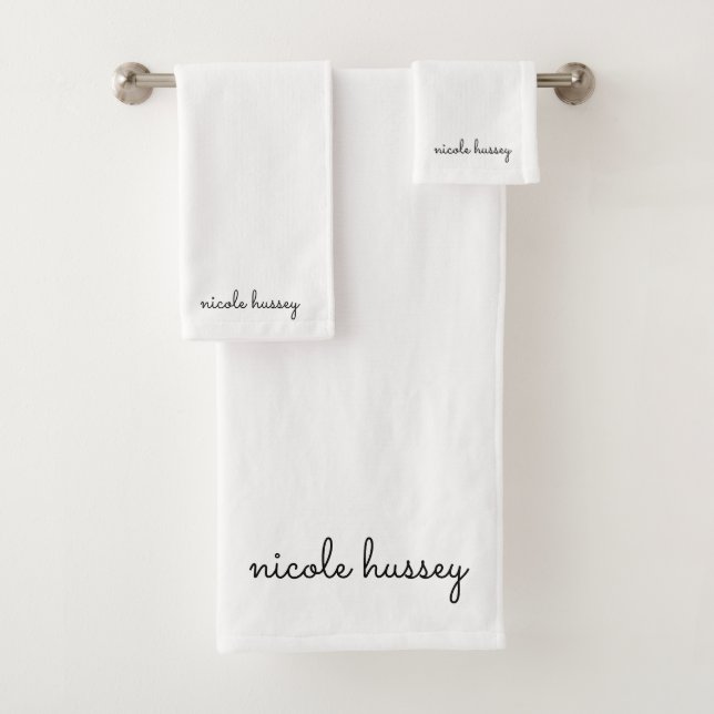 White Script | Stilvolle Monogram Moderne Minimali Badhandtuch Set (Insitu)