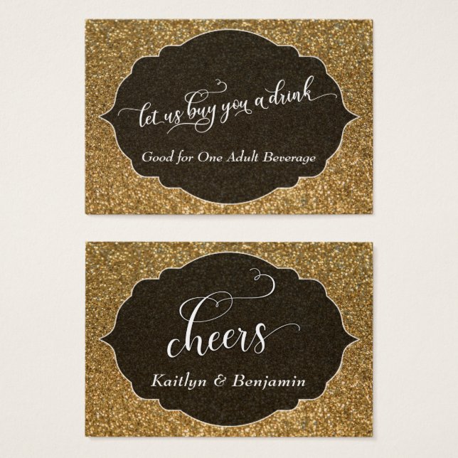 White Script über Gold Imitats - Glitzer Drinks Ti (Vorne & Hinten)