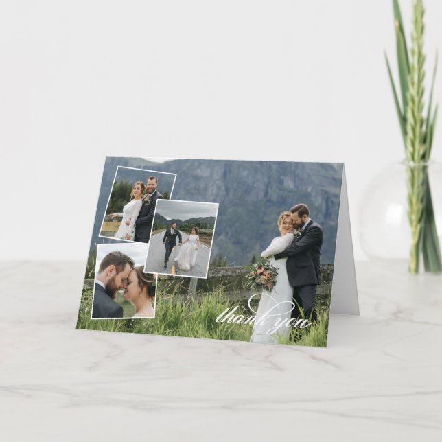 White Script Vielen Dank für Ihr Hochzeitsfoto Col Dankeskarte (Vorderseite)