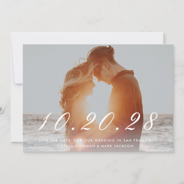 White Scripting Hochzeitstag Save The Date (Vorderseite)