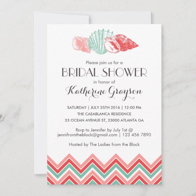 White Sea Shells Beach Bridal Douche Invitation (Devant)