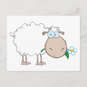 White Sheep Cartoon-Charakter, der eine Blume isst Postkarte