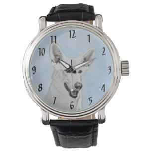 White Shepherainting - Niedliche Original Hunde Ku Armbanduhr