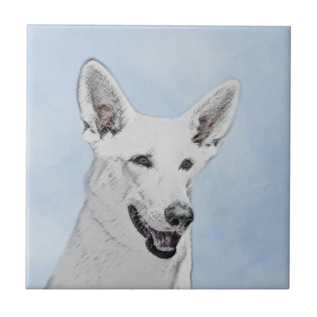 White Shepherainting - Niedliche Original Hunde Ku Fliese (Vorderseite)