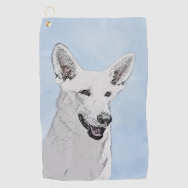 White Shepherainting - Niedliche Original Hunde Ku Golfhandtuch (Vorderseite)