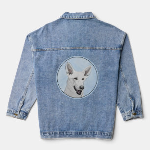 White Shepherainting - Niedliche Original Hunde Ku Jeansjacke