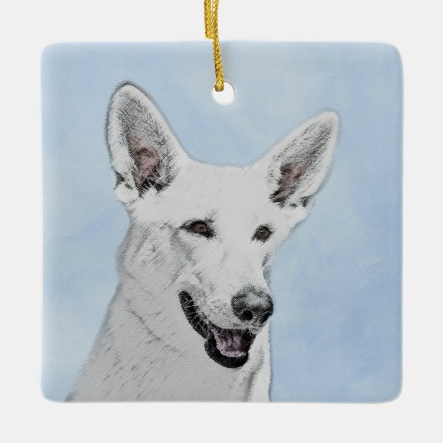 White Shepherainting - Niedliche Original Hunde Ku Keramikornament (Vorderseite)