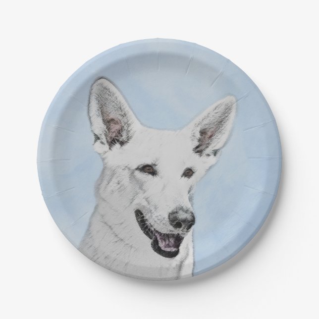 White Shepherainting - Niedliche Original Hunde Ku Pappteller (Vorderseite)