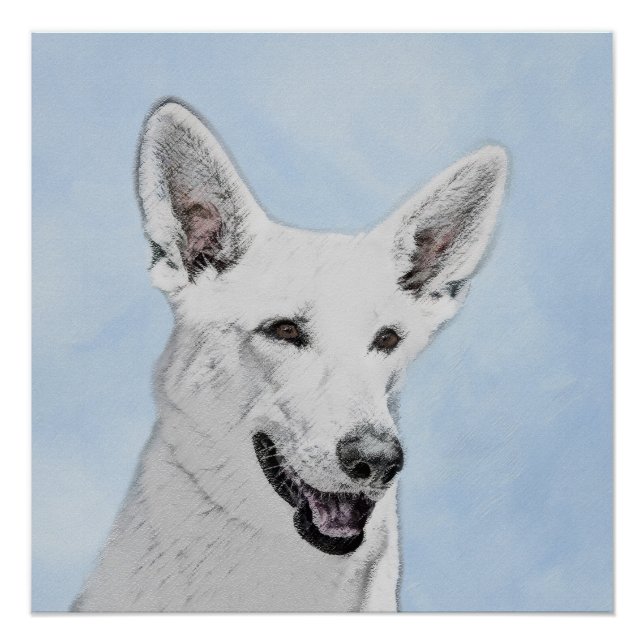 White Shepherainting - Niedliche Original Hunde Ku Poster (Vorderseite)