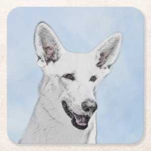 White Shepherainting - Niedliche Original Hunde Ku Rechteckiger Pappuntersetzer