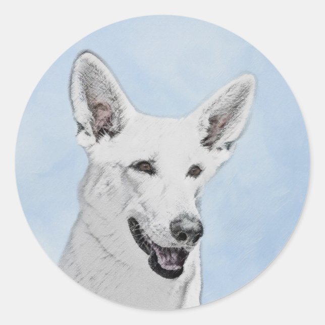 White Shepherainting - Niedliche Original Hunde Ku Runder Aufkleber (Vorderseite)