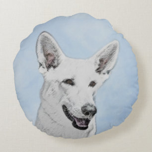 White Shepherainting - Niedliche Original Hunde Ku Rundes Kissen