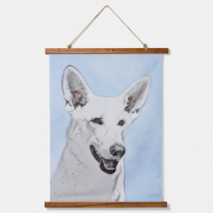 White Shepherainting - Niedliche Original Hunde Ku Wandteppich Mit Holzrahmen