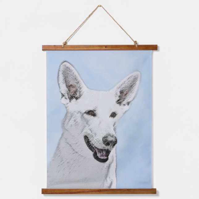 White Shepherainting - Niedliche Original Hunde Ku Wandteppich Mit Holzrahmen (Vorderseite)