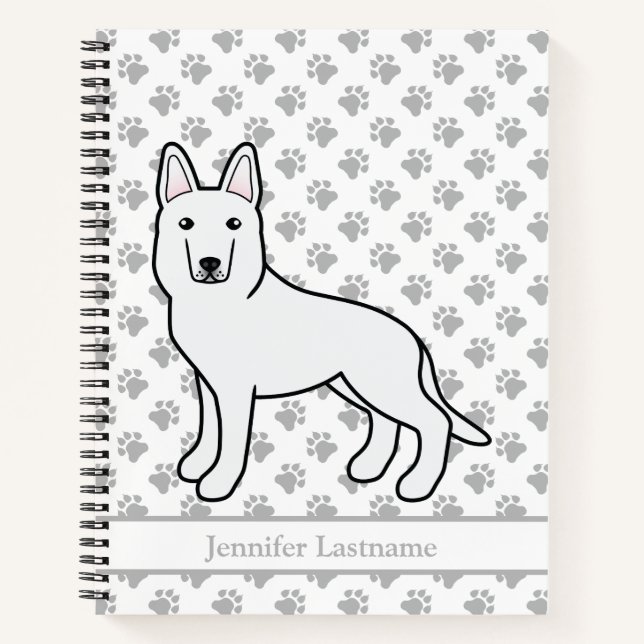 White Shepherd White German Shepherd & Custom Text Notizbuch (Vorderseite)