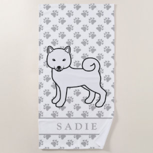 White Shiba Inu Niedlich Cartoon Dog & Name Strandtuch