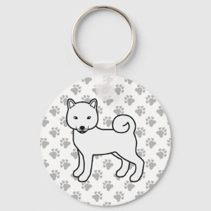 White Shiba Inu Niedlich Cartoon Dog & Paws Schlüsselanhänger
