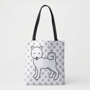 White Shiba Inu Niedlich Cartoon Dog & Paws Tasche